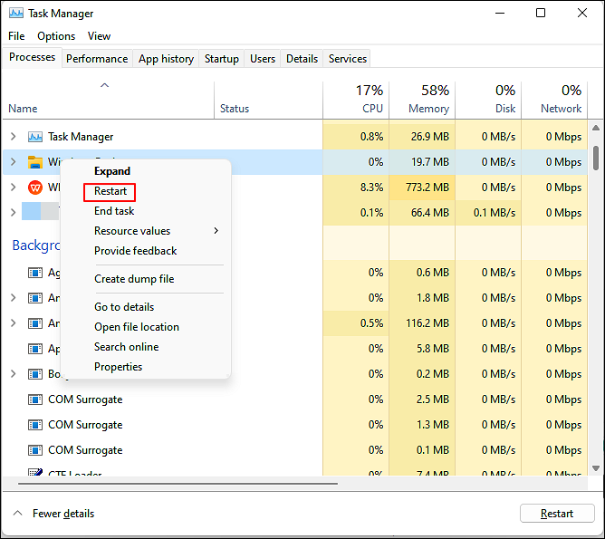 restart windows explorer