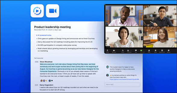 Herramienta de inteligencia artificial Rewatch para reuniones