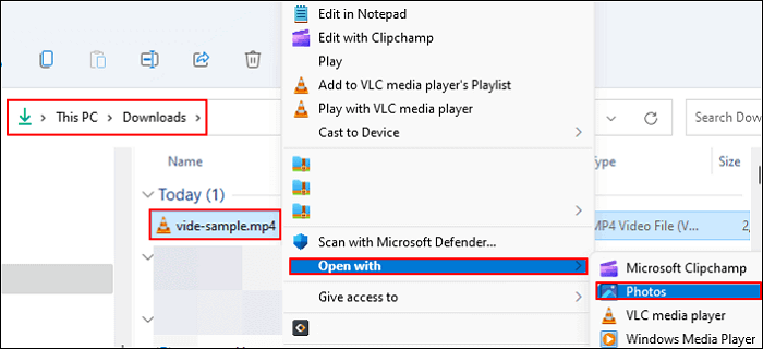 right click downloaded teams video choose open with photos