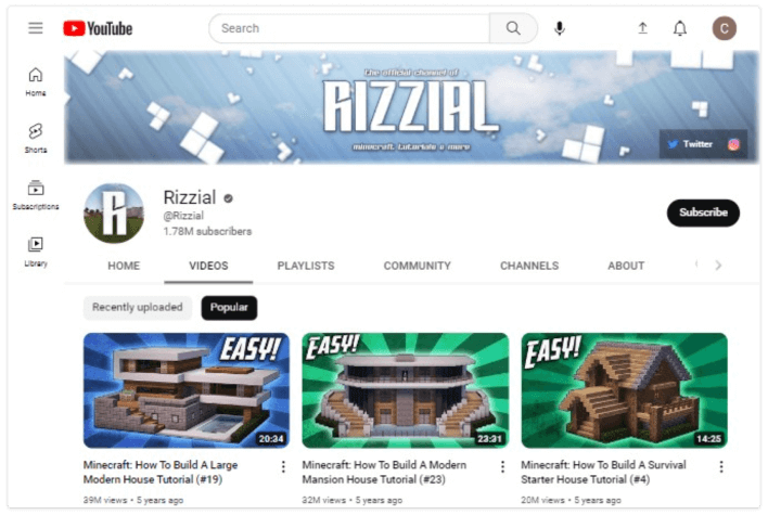 Canal Rizzial no YouTube