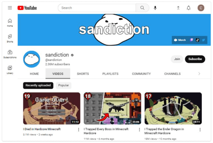 canal de sandicção no YouTube