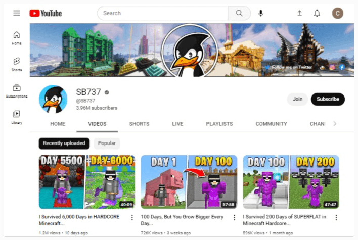 Canal SB737 no YouTube