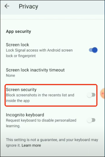screen security android signal