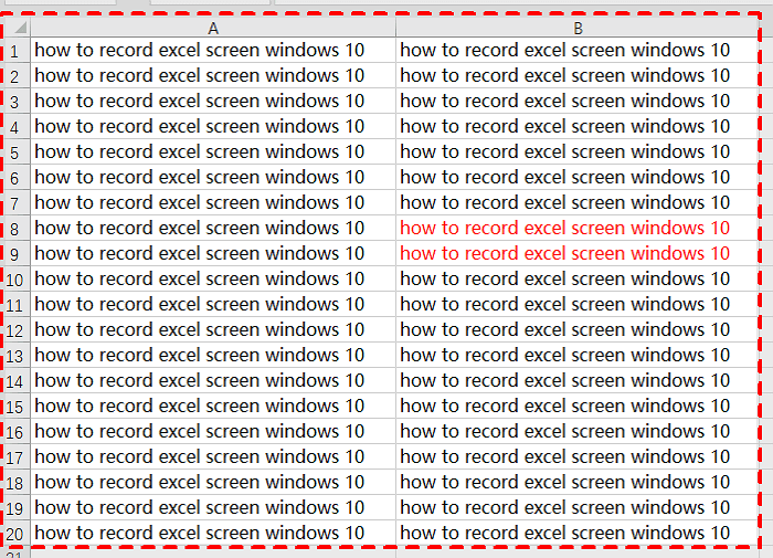 select excel recording area