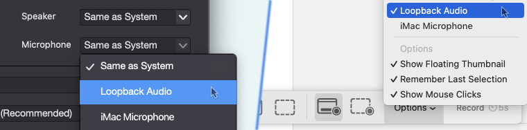 Selecione o loopback no QuickTime.
