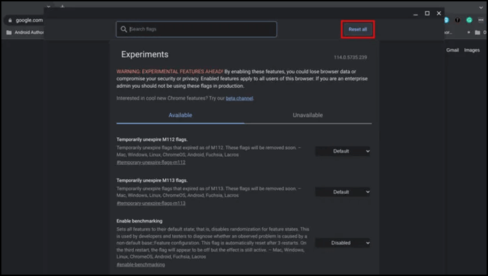 Wählen Sie Alle zurücksetzen