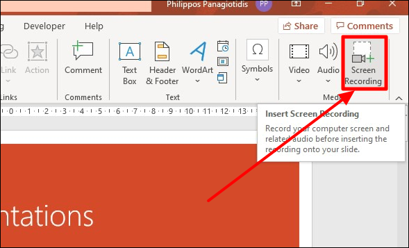 選擇 PowerPoint 的螢幕錄製