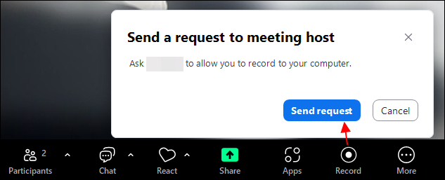 enviar solicitação de gravação para o host do zoom