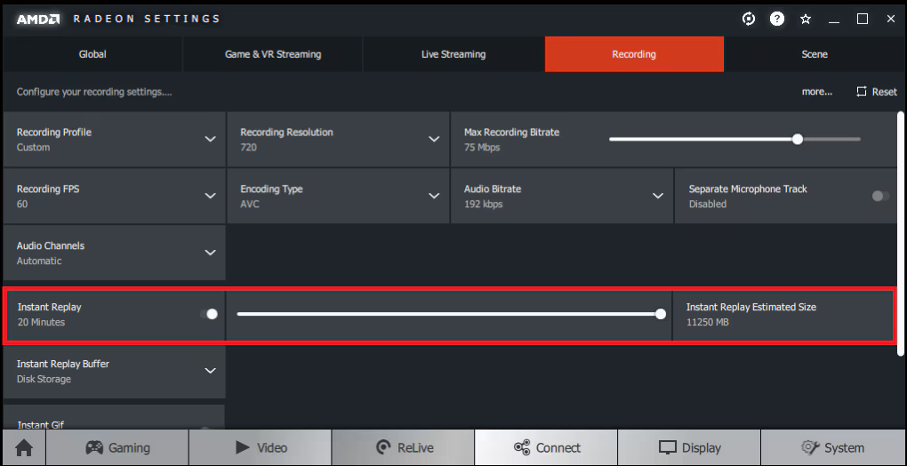 set amd instant replay duration