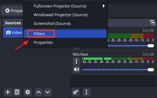 set up filters to camera obs