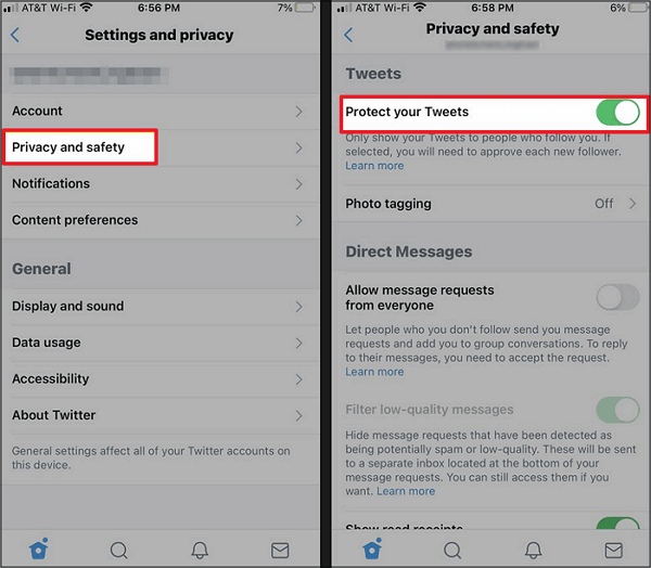 Definir sua conta como privada