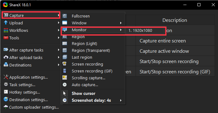sharex screenshot one monitor