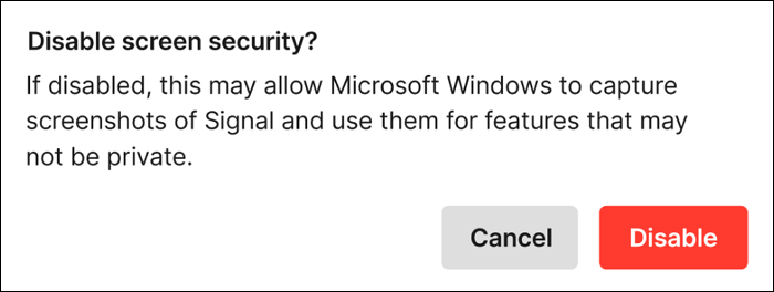 signal turn off screen security windows