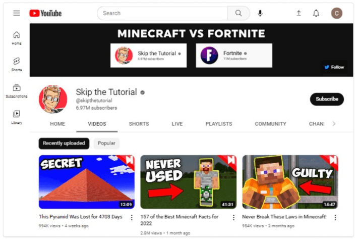 Pular o canal do Tutorial no YouTube