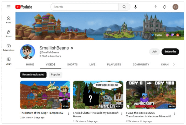 Canal SmallishBeans no YouTube