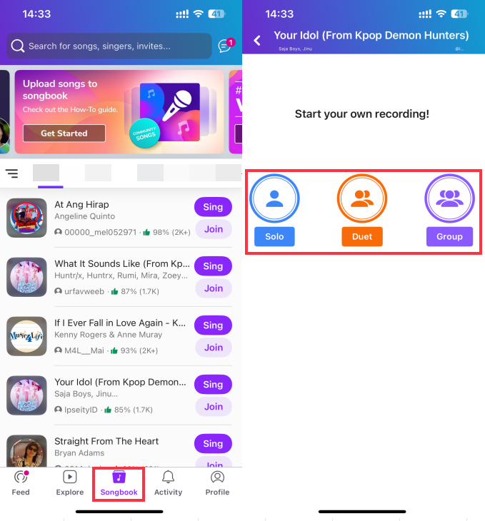 smule solo duet group