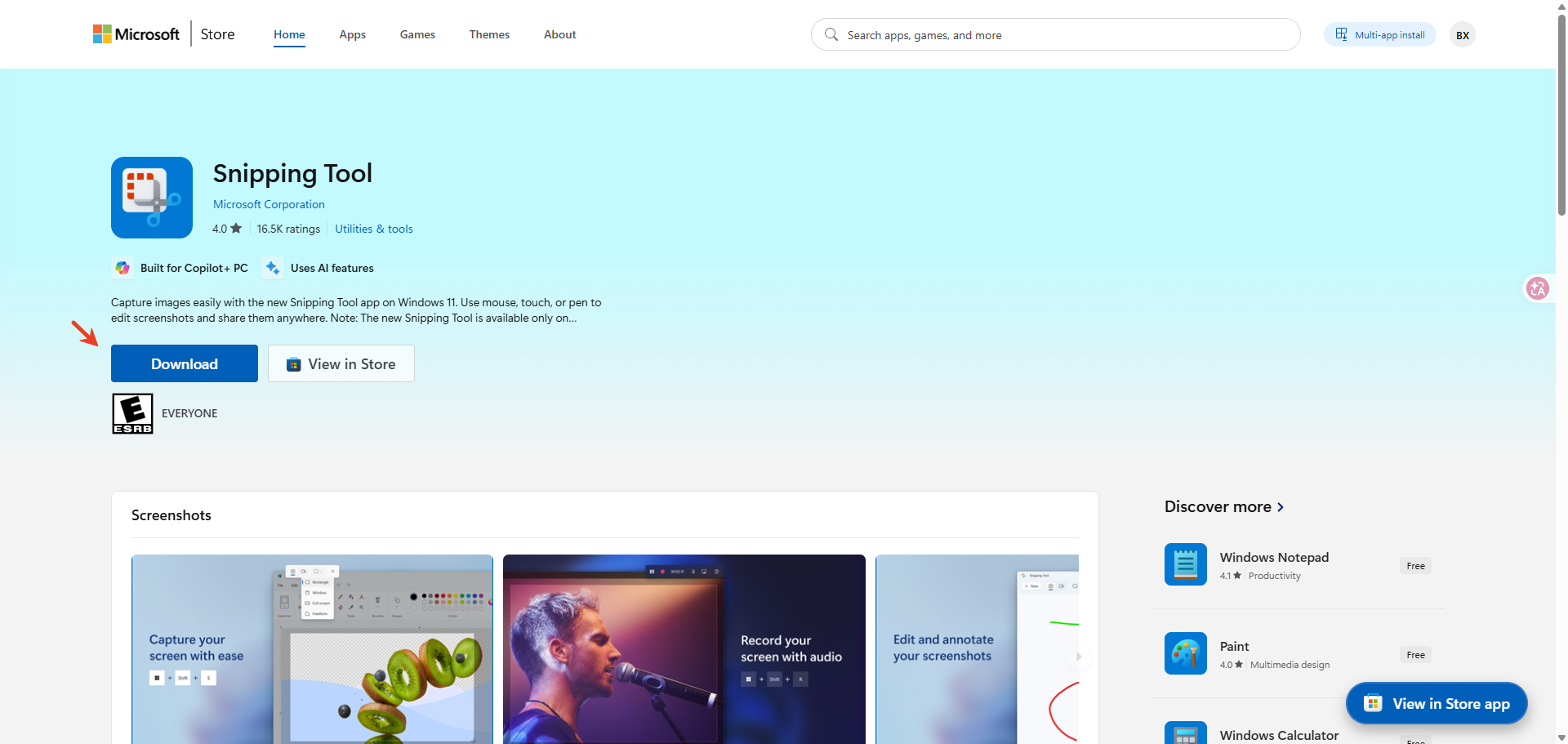 snipping tool microsoft store
