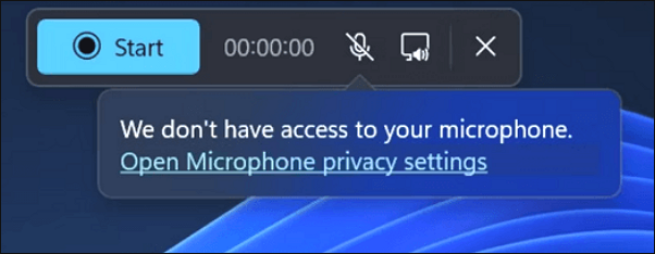 snipping tool open mico privacy settings