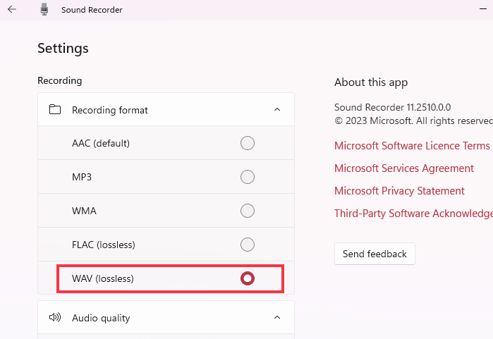 sound recorder records wav file