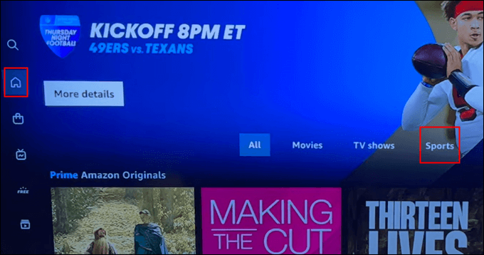 Sports Tab from the Home Screen