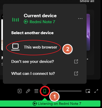 Spotify wählt Browser als Player aus