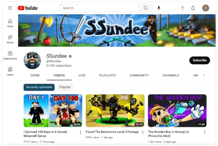 Canal SSundee no Youtube
