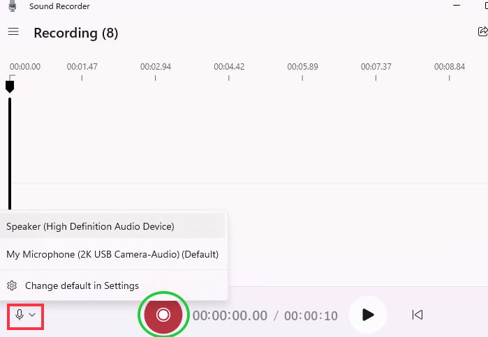 start recording on sound recorder