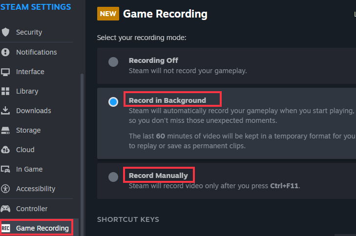 Dampfaufzeichnungsarten