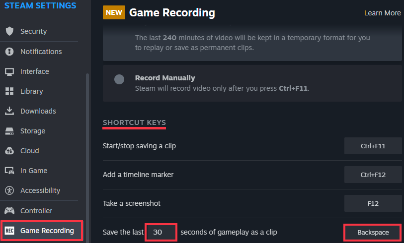steam save the last 30 seconds on pc