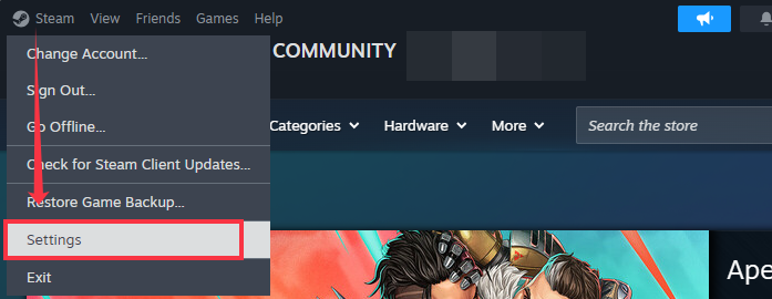 steam settings option