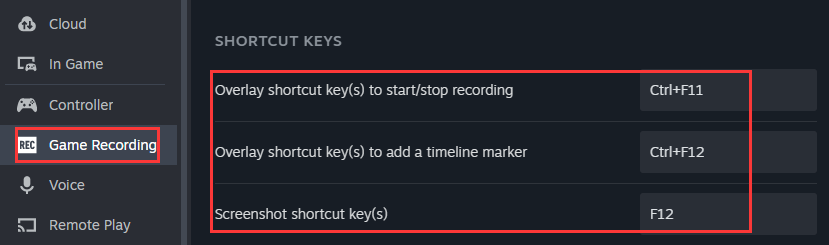 Dampf-Kurzbefehlstaste