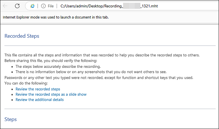vista previa de la grabadora de pasos