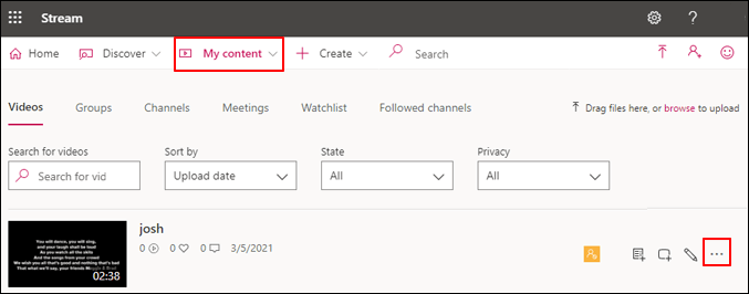 stream click my content select videos more