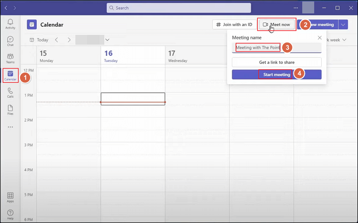 teams meet now button
