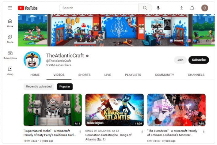 Canal TheAtlanticCraft no YouTube