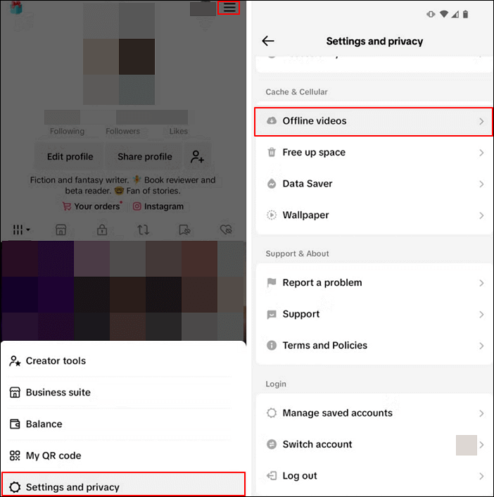 tiktok clic configuración y privacidad vídeos offline