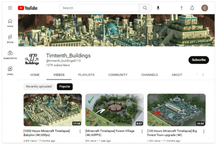 Canal Timtenth_Buildings no YouTube