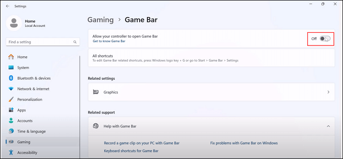 toggle off game bar