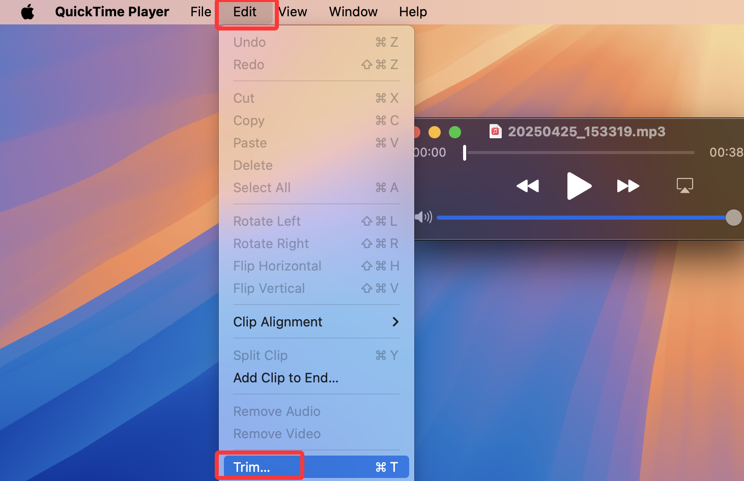 cortar arquivo de áudio com quicktime