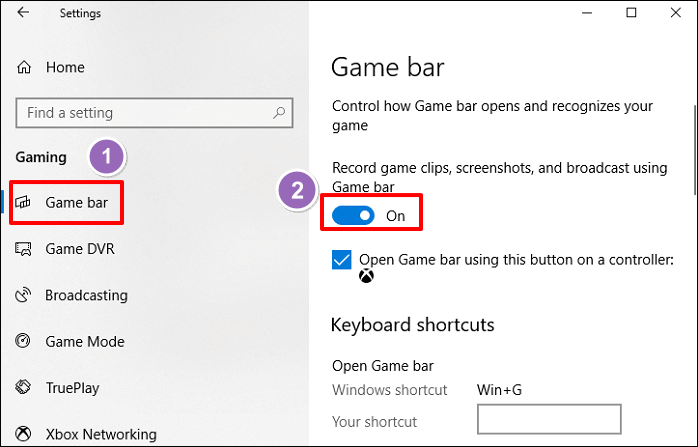 turn on xbox game bar