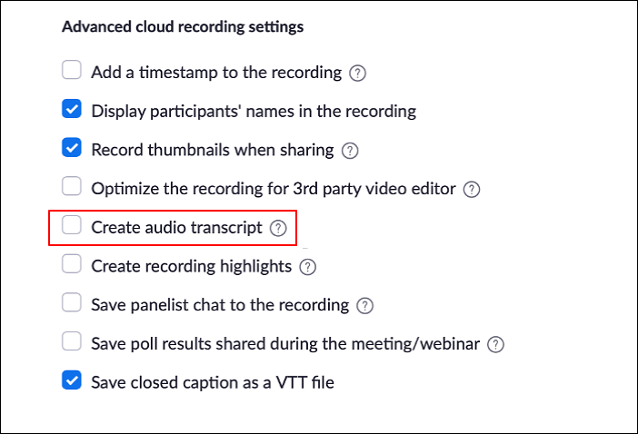 Zoom einschalten Audiotranskript erstellen