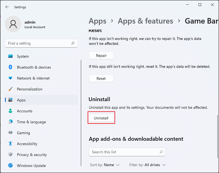 Deinstallation der Xbox-Spielleiste aus den Einstellungen