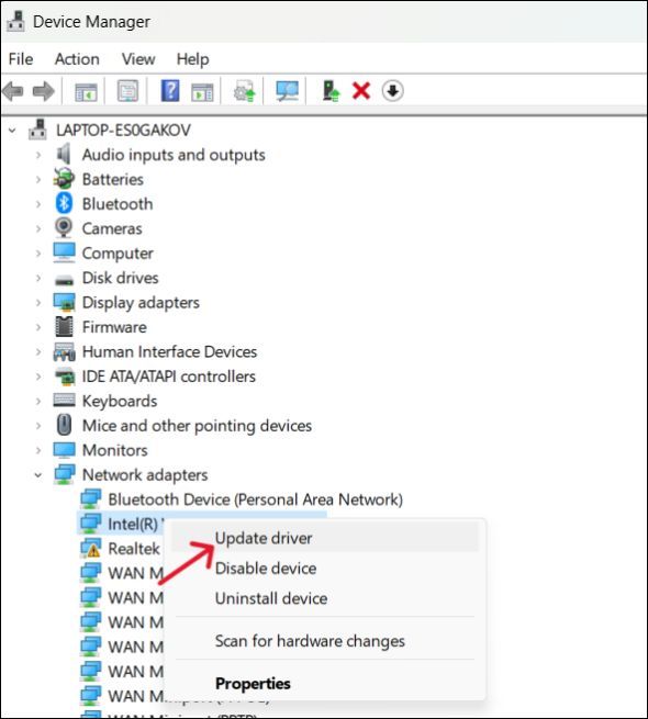 Actualiza los adaptadores de red.
