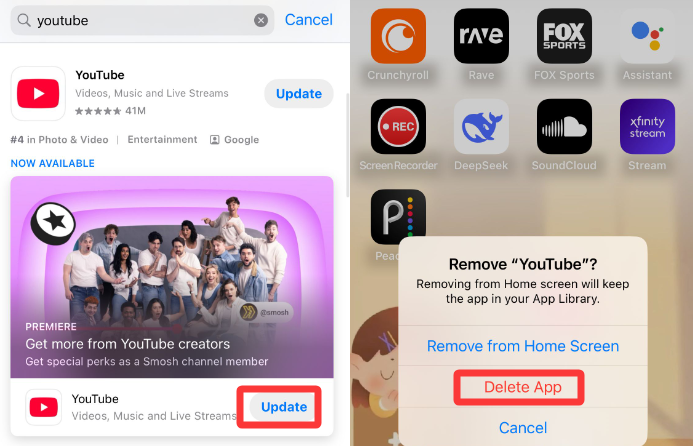 atualizar ou excluir youtube