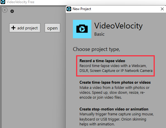 videovelocity time lapse recording