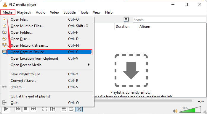 vlc open capture device