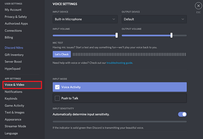 Pestaña Voz y Vídeo