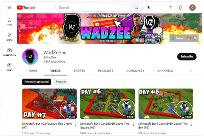 Canal WadZee no YouTube