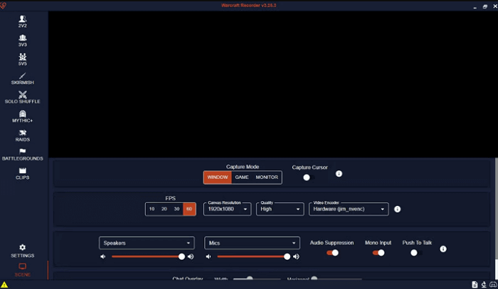 gravador de warcraft clique em cena configurar obs definir configurações