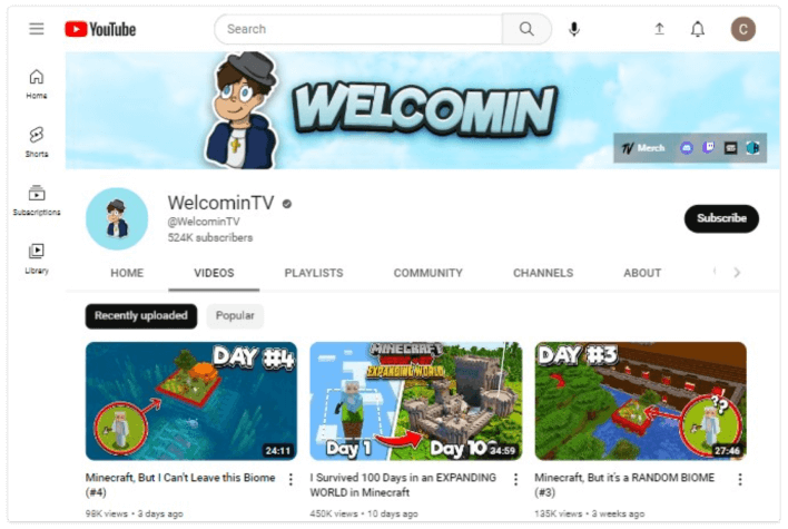 Canal da WelcomeTV no YouTube